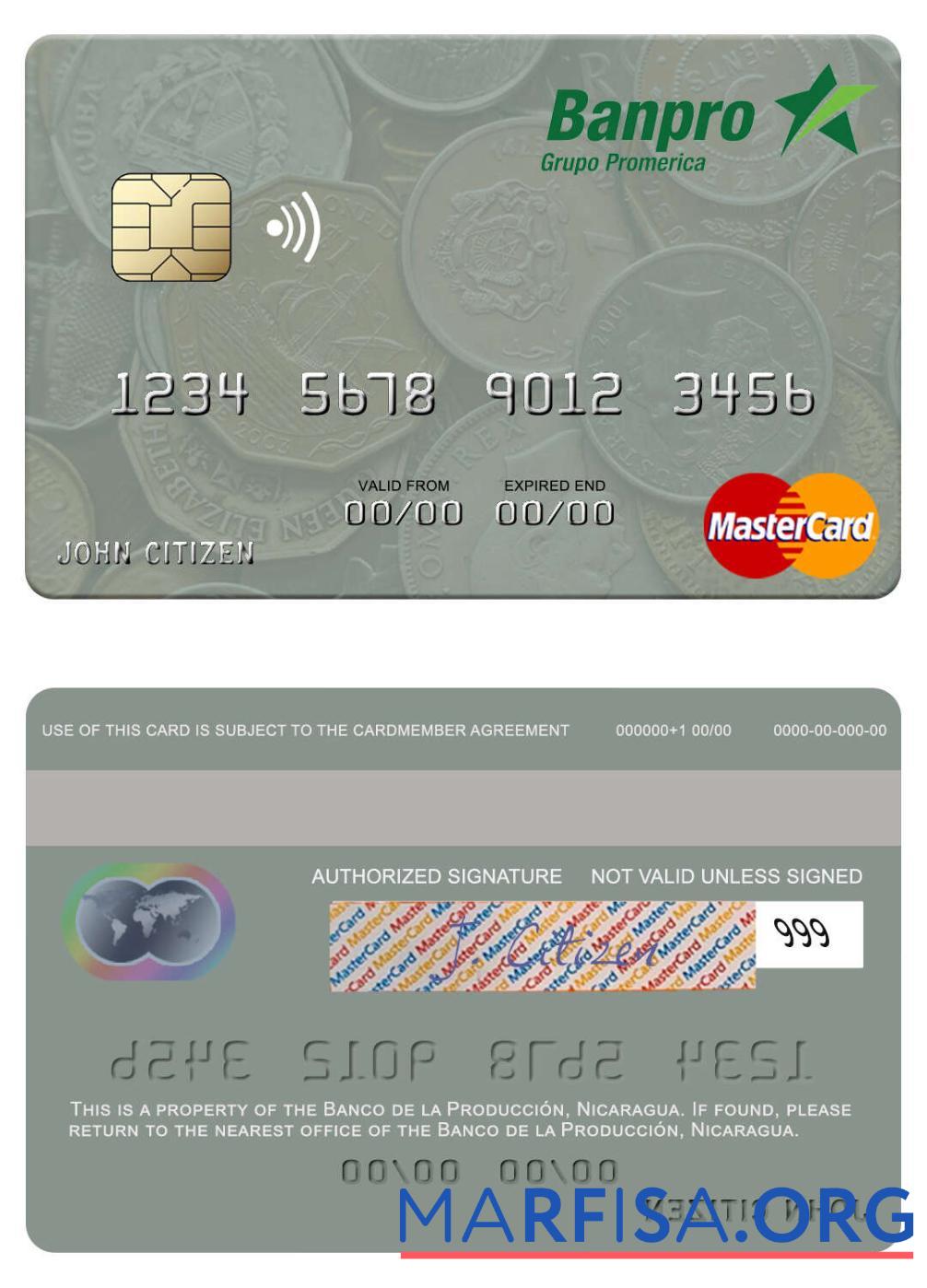 Blank Nicaragua Banco de la Producción mastercard sample